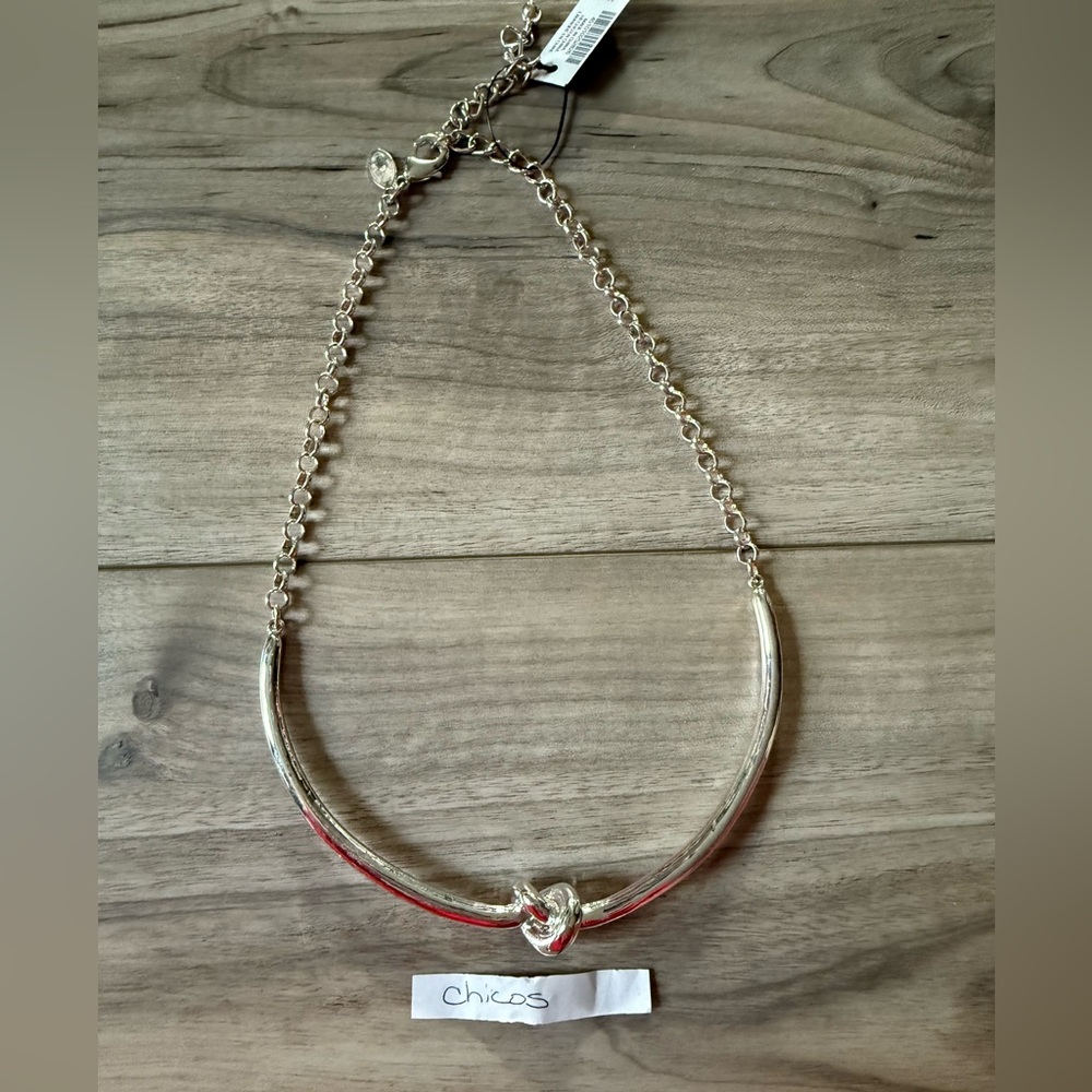 Chico's Silver Modern Necklace with Geometric Design